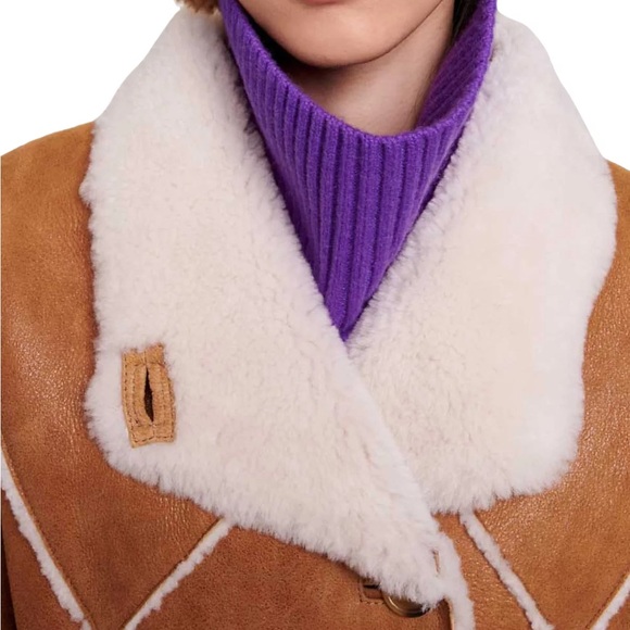 NWT Maje Tan and Cream Lamb Shearling Jacket- Gabelo jacket in Camel size 38 - Picture 15 of 16